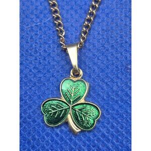 HJ Sherman Enameled Shamrock Charm Necklace 18" Goldtone Chain 1/2" Charm NEW